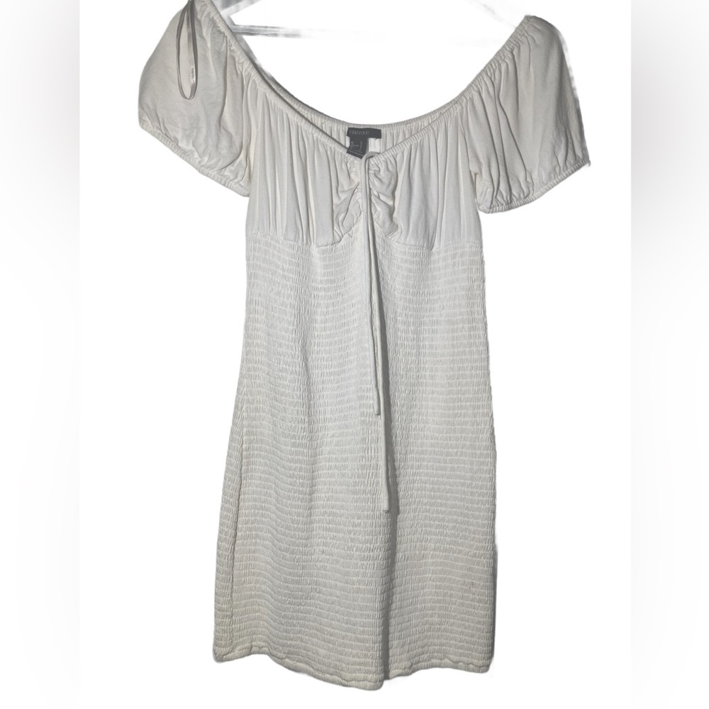 Forever 21 White Off-Shoulder Puff Sleeve Midi Sundress